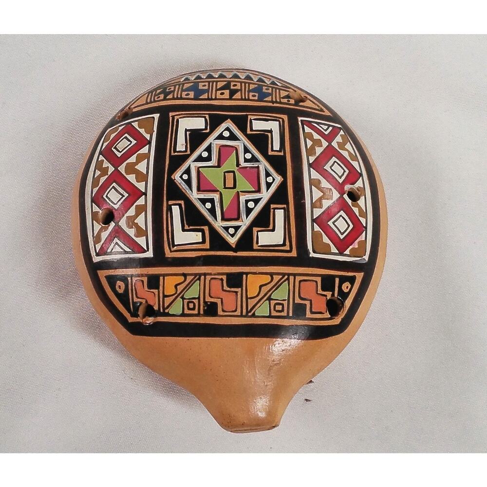 Peruvian Ceramic Ocarina Flute Hand Painted Folk Art Musical Instrument Peru